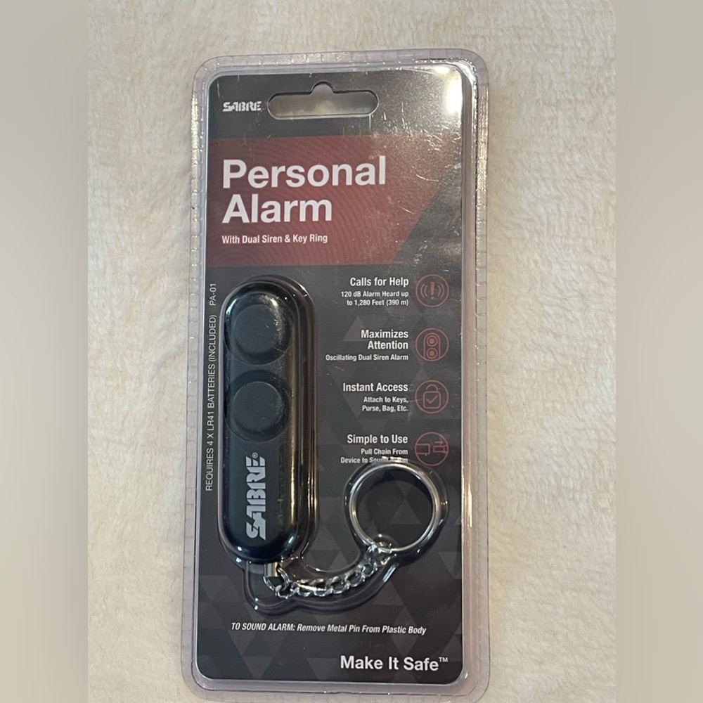 Sabre Personal Alarm with Dual Siren & Key Ring Black 120dB - NEW & SEALED